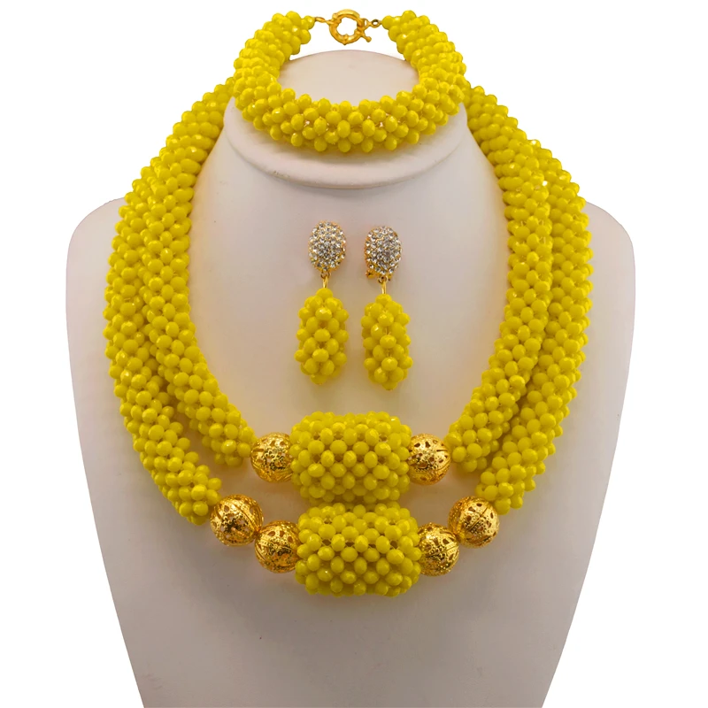 Желтый комплект из ожерелья и браслета подружки невесты 2017 нигерийский