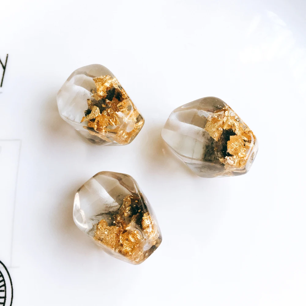 

Clear Gold Foil Resin Beads Pendant Necklace Charms Jewelry Accessories Components Diy Material 4pcs