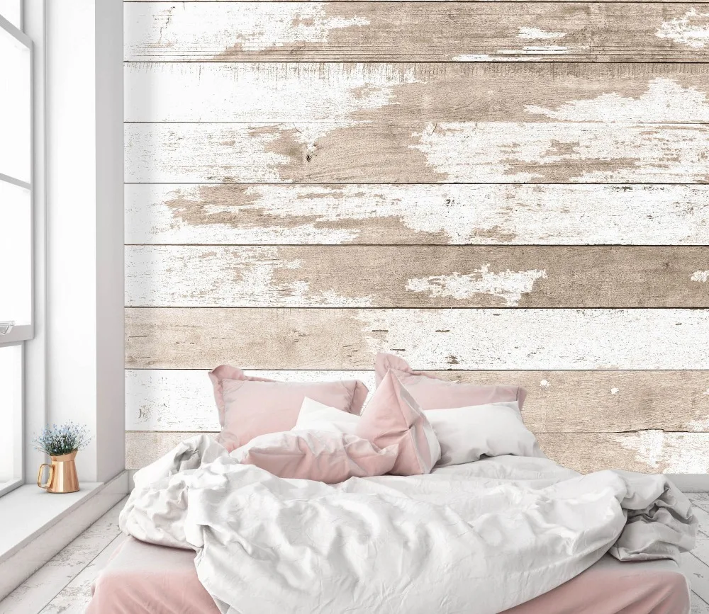 [Самоклеющиеся] 3D белая краска деревянная доска 66 настенная бумага печать