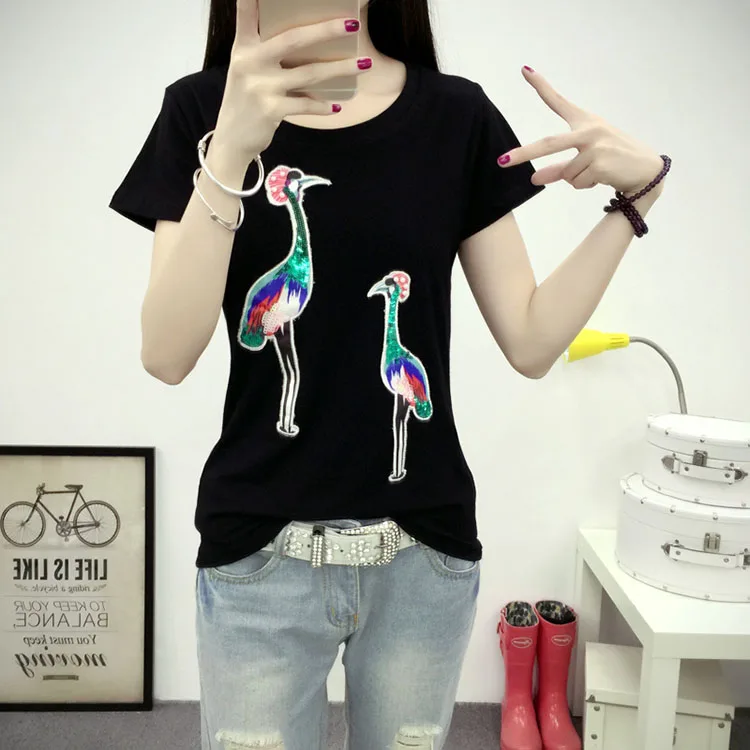 Новая мода птицы вышивка патч блёстки большой кран Одежда бутик Аппликация DIY