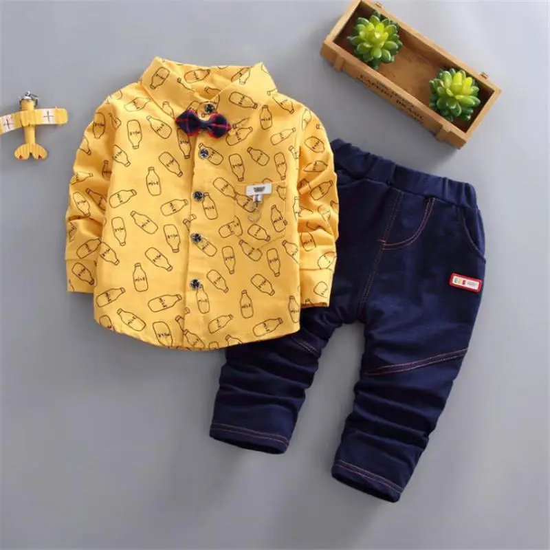 yellow BibiCola/комплекты одежды для мальчиков весенне-Осенняя детская повседневная хлопковая рубашка+ штаны, 2 предмета, спортивные костюмы для мальчиков, детские спортивные костюмы, одежда - Цвет: yellow