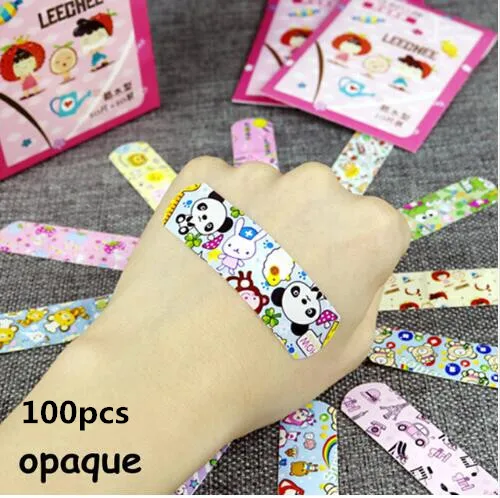 100pcs opaque 100 шт., милая Водонепроницаемая дышащая повязка с героями мультфильмов, адгезионные повязки, аптечка первой помощи для детей - Цвет: 100pcs opaque