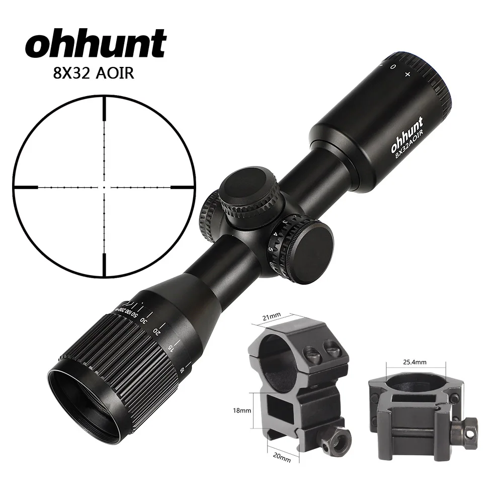 25.4mm-Picatinny-SGK Ohhunt 8X32 AOIR охотничий компактный прицел для винтовки Mil Dot с подсветкой Стекло травленый визир прицел тактический оптика прицел - Цвет: 25.4mm-Picatinny-SGK