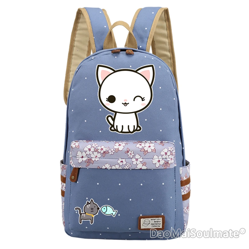 Navy Blue 2 Милые Мультяшные коты Студенческая школьная сумка для девочек милый кот девочки детский школьный рюкзак цветок ноутбук сумка девушка рюкзаки Mochila - Color: Navy Blue 2