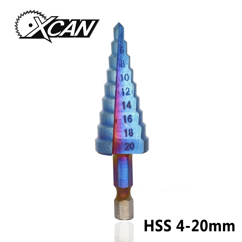 XCAN 1 шт. 4-20 мм прямая Флейта HSS ступенчатое сверло нано синее покрытие дерево/металл отверстие резак пагода сверло ядро сверло