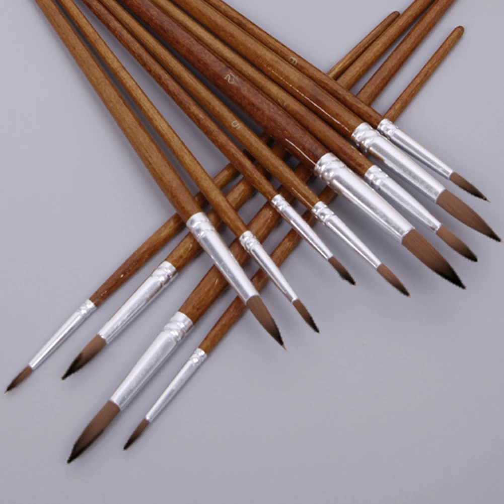 12 шт художественный Рисунок кисти нейлоновые волосы деревянные ручки острый
