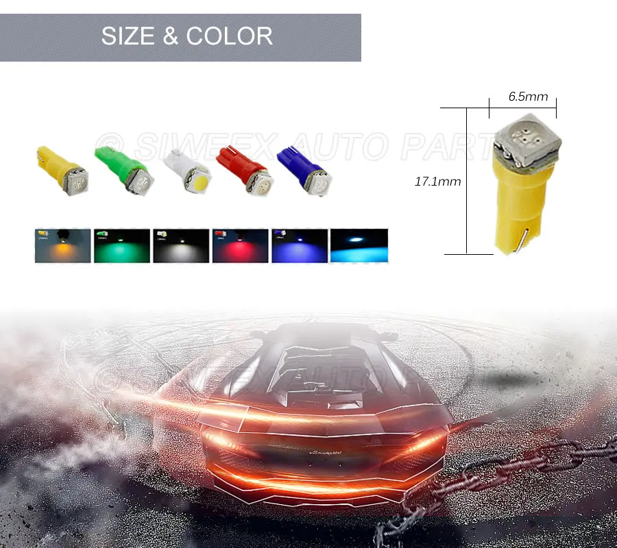 Светодиодные лампы для салона автомобиля T5 1 SMD 5050 20 шт./лот приборной панели