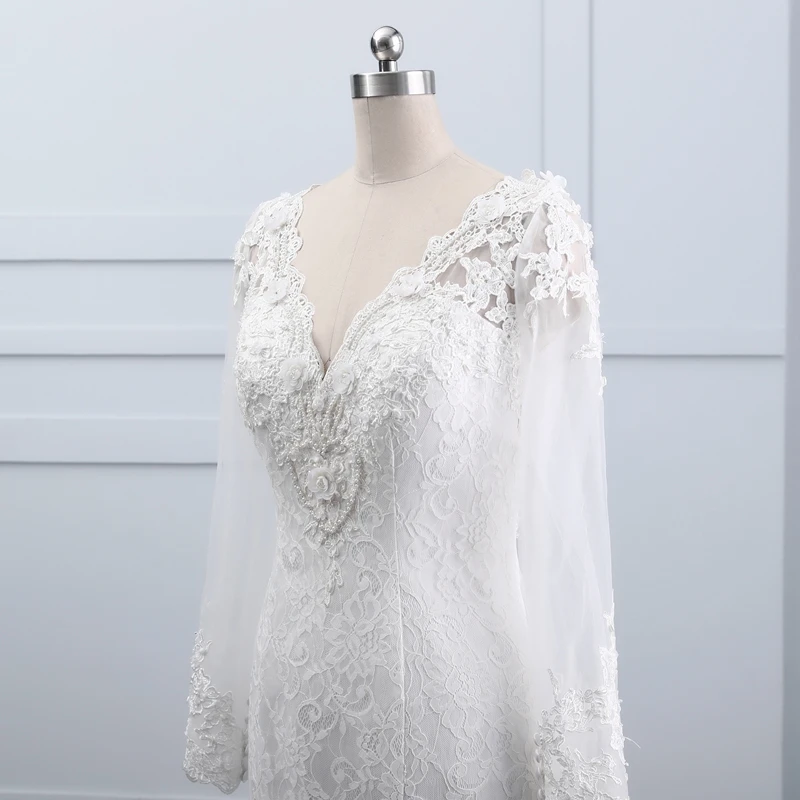 Miaoduo Vestido De Noivas Sereia/белые кружевные свадебные платья с длинными рукавами и