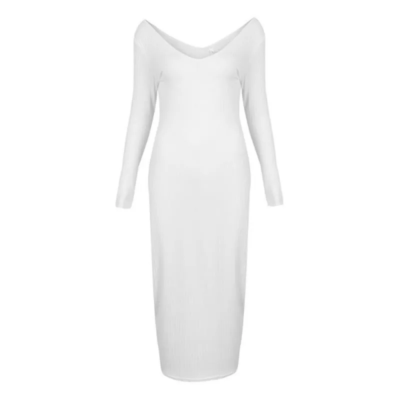 White LILIGIRL Maternity Dresses For Women Solid Knitted Pregnancy Sweater Midi Dress Autumn Long Sleeve Pregnant Women Dresses Winter - Цвет: White