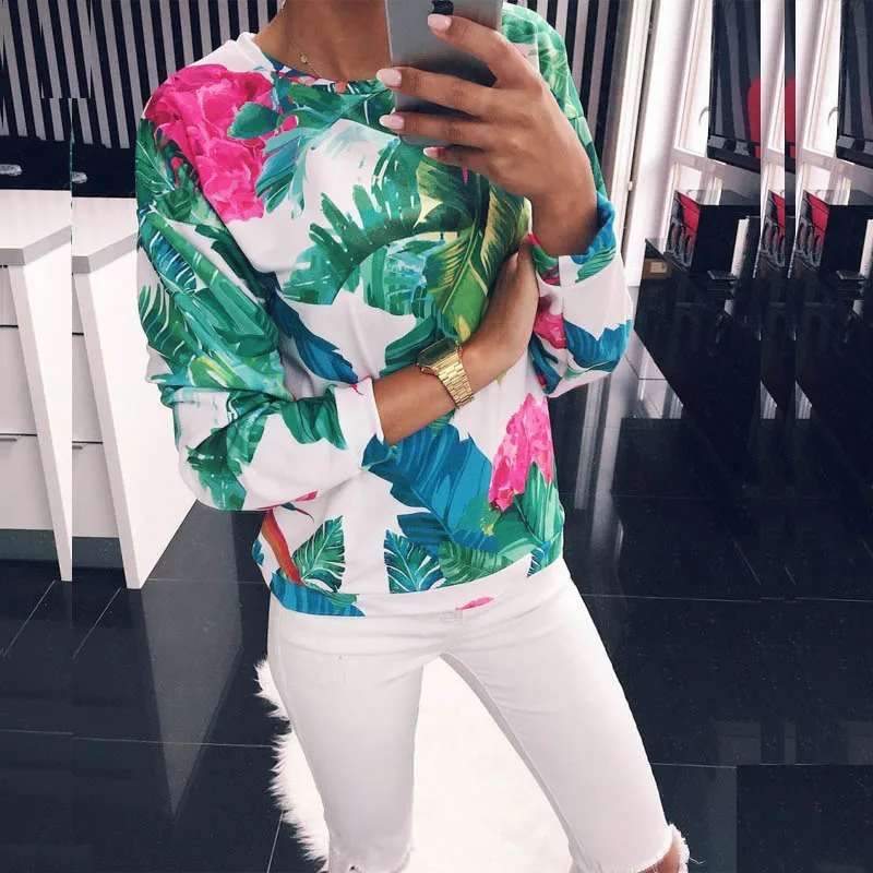 02 green tops Knowing me New Spring Floral print Tracksuit set women Autumn Animals Plant Print long sleeve hoodies Sweatshirt 2Pcs sets - Цвет: 02 green tops