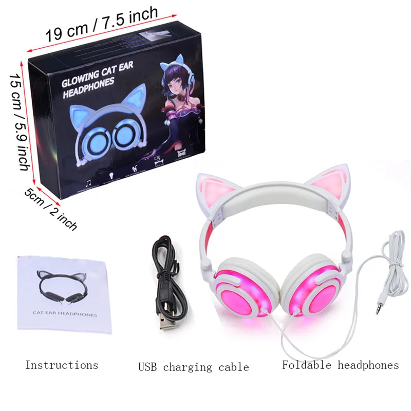 LIMSON Проводные Детские Наушники Cat Ear Headset Складные Стерео Светодиодный Мигает 3 5