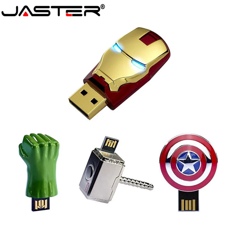 JASTER модный креативный металлический USB флеш-накопитель серии Железный человек Капитан рейтеон Молот 4 ГБ 8 ГБ 16 ГБ 32 ГБ 64 ГБ 128 ГБ