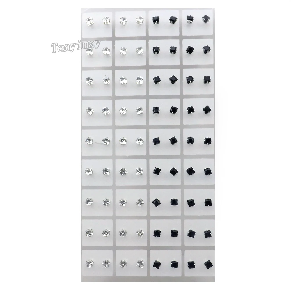 Серьги гвоздики в классическом стиле черные и прозрачные квадратные серьги 4 5 мм