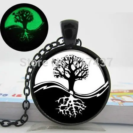 Светящиеся украшения ожерелье инь янь. Кулон с деревом жизни. Художественный