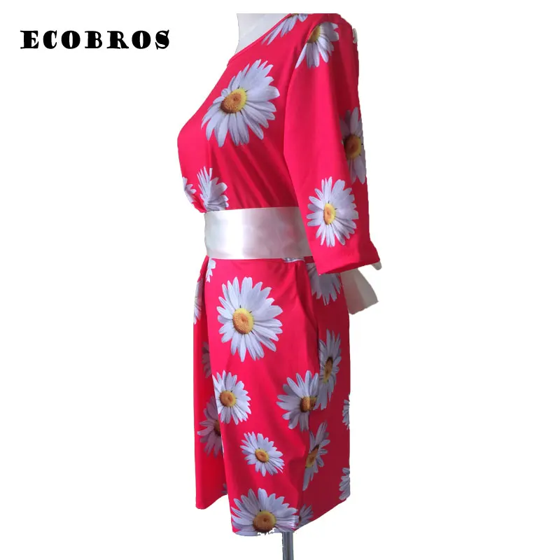 ECOBROS Большой размер 6XL Новый Жира ММ Женщины Лето Dress bodycon хризантемы печати