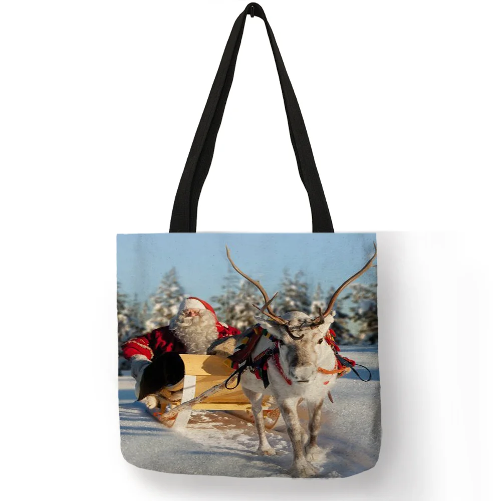 Уникальные женские сумки с принтом Merry Christmas santa claus Сумки для подарков эко льняные многоразовые сумки для покупок и поездок - Цвет: 007