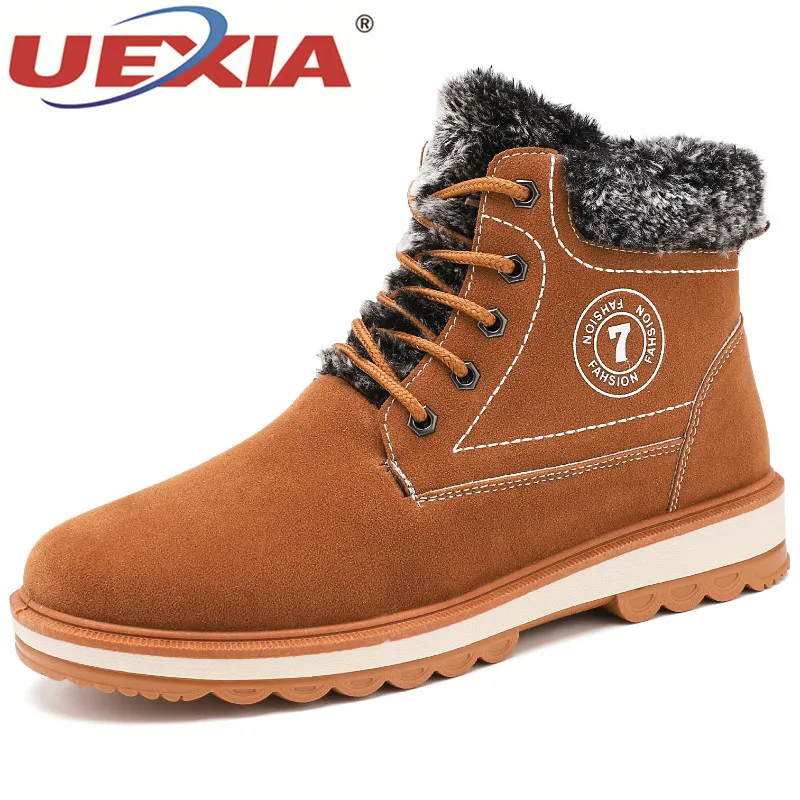 UEXIA/Новые мужские зимние ботинки мужская обувь однотонные теплые на меху