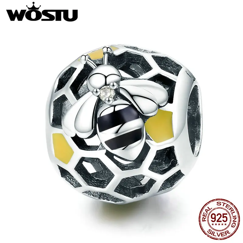 WOSTU 925 пробы серебряные Соты пчелы круглые бусины талисманы подходят оригинальные браслеты ожерелья для женщин Мода 925 ювелирные изделия FIC779