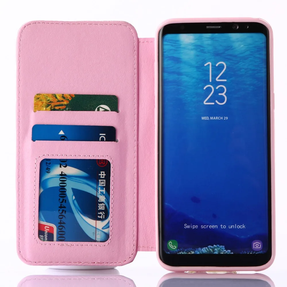 Phone Bag With Card Slots For Samsung Galaxy S8 S9 Plus S6 S7 Edge Flip Stand Cover Glitter Crown Diamond Wallet Leather Case | Мобильные