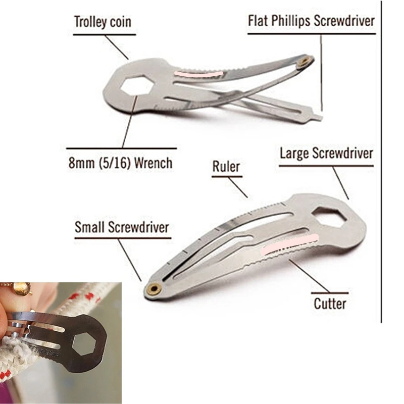 Уличная прочная заколка для волос зажим линейка резак брелок из нержавеющей