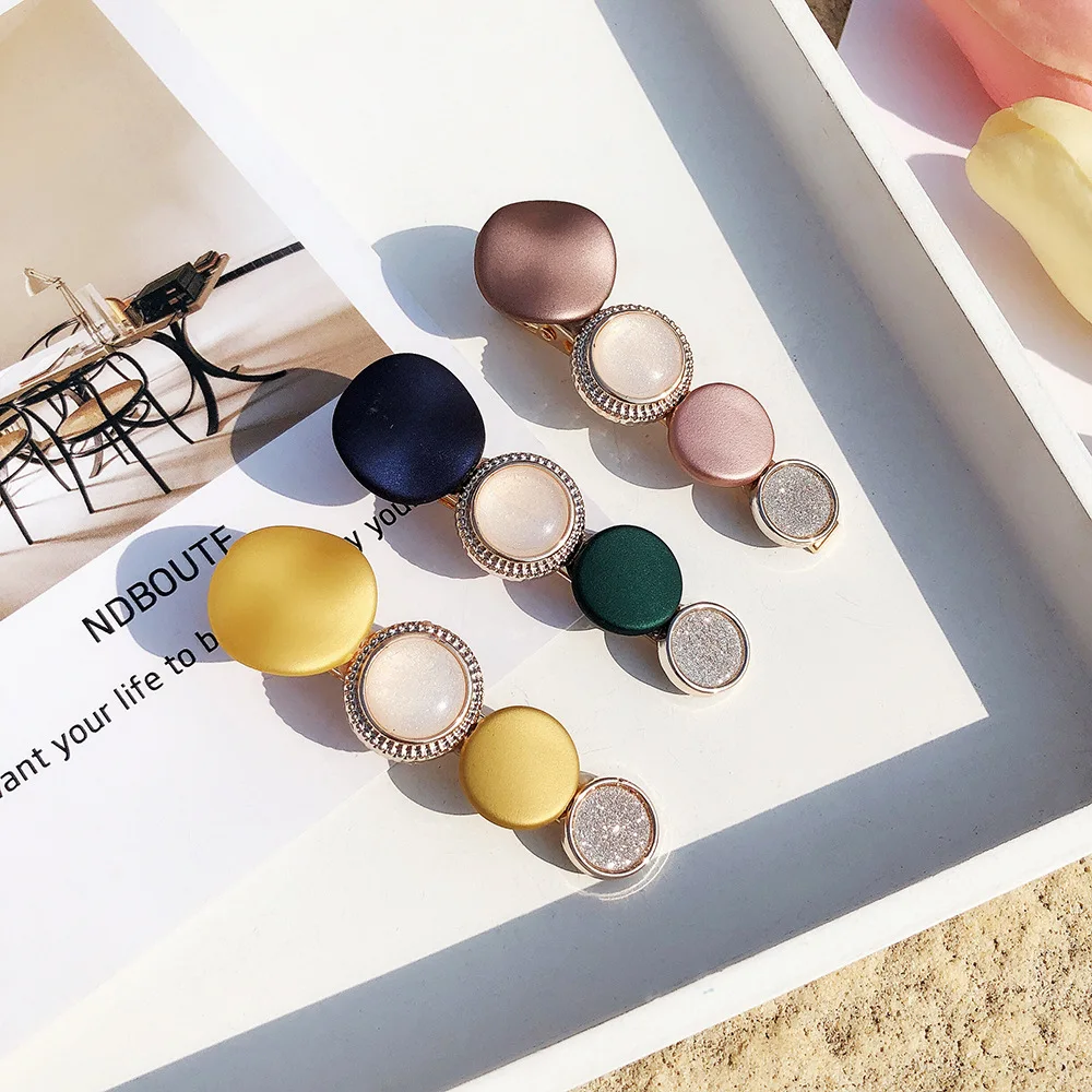 Korean New Vintage Colorful Stone Long Barrettes For Women Fashion Jewelry Hairpins Hair Clips Wholesale Yellow Pink Color |