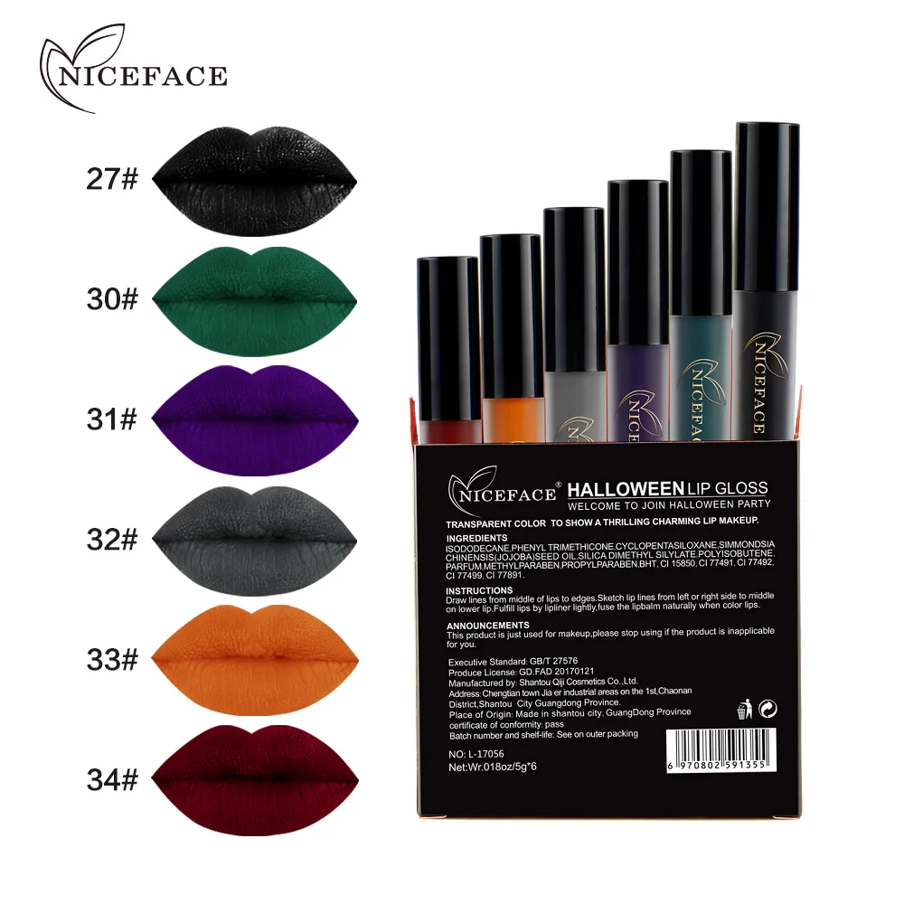 2018 новый бренд NiceFace водонепроницаемый блеск для губ Лот Хэллоуин Макияж темно