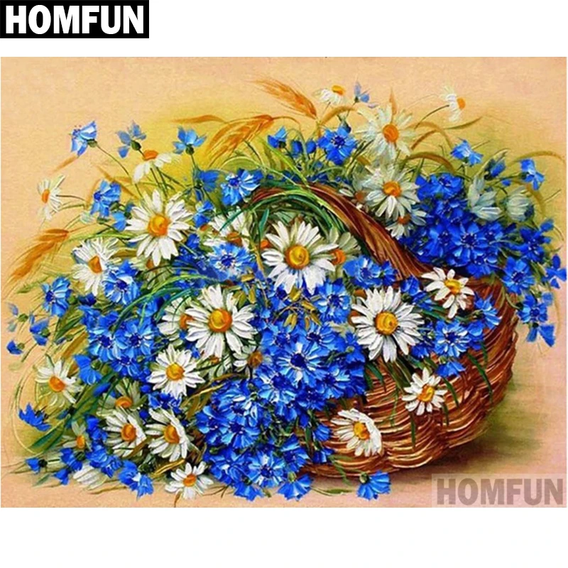 

Алмазная 5D Вышивка HOMFUN A06007, полноразмерная/круглая картина «сделай сам» с бусинами, «цветные цветы», вышивка крестиком, домашний декор