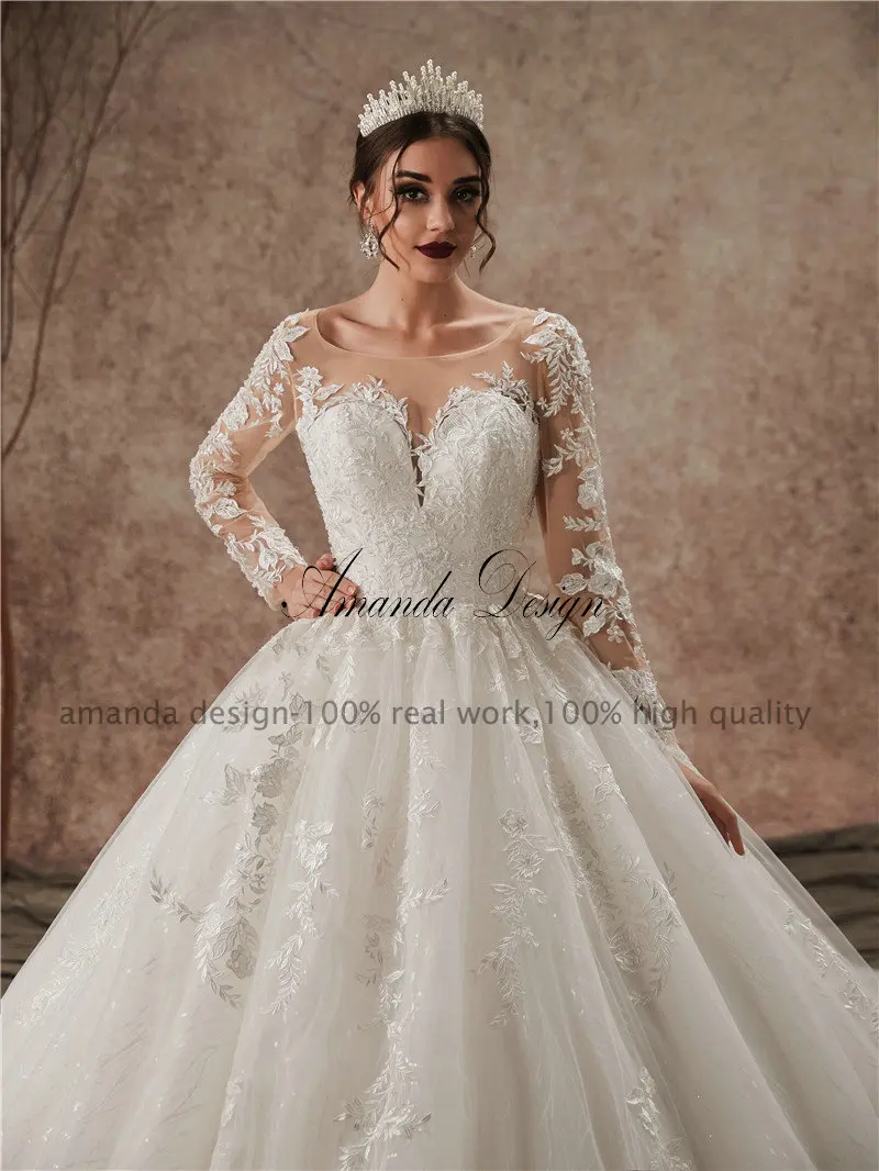 Свадебное платье с длинными рукавами и кружевной аппликацией Amanda Design vestido de