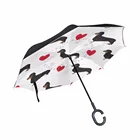 Яркий фон такса собака бесшовный креативный C-образный крюк Ручка обратный складной двухслойный ветрозащитный Дождливый Солнечный зонт