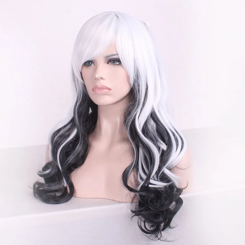26 &quot65 см женская Длинные Волнистые Косой Взрыва Полный Парик Волос Два Тона