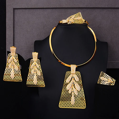 Gold GODKI роскошный такой красивый Delux большой цветок нигерийский комплект ювелирных изделий для женщин свадебный Циркон индийский Африканский Свадебный комплект ювелирных изделий - Окраска металла: Gold