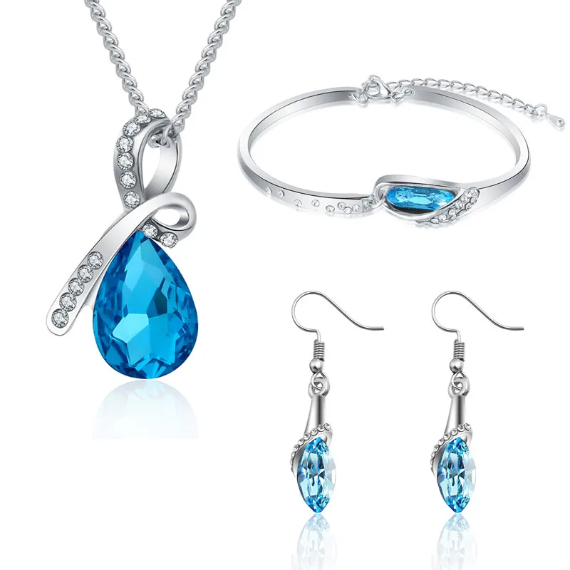 Комплект из колье серёг и браслета с кристаллами|crystal jewelry set|jewelry setssets pendant |