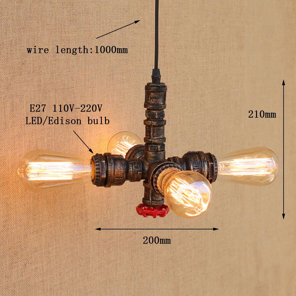 Лофт промышленная железная водопроводная труба винтажный подвесной светильник