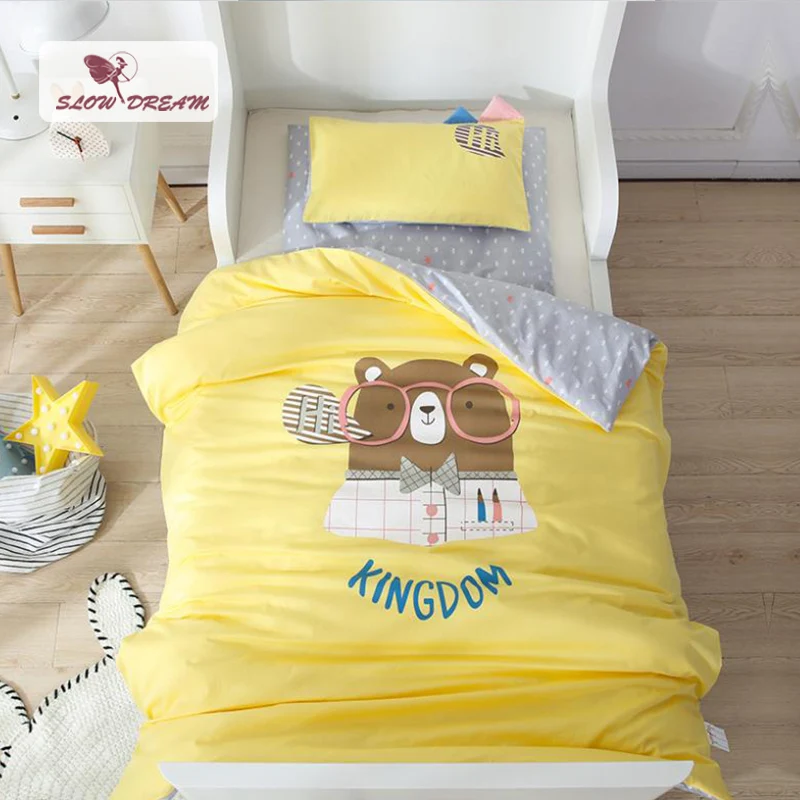 Strawdream Kingdom красивый медвежонок из мультфильма желтый постельный комплект для