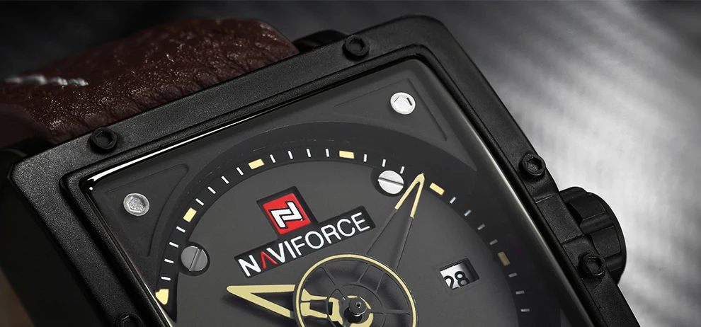 NAVIFORCE большой циферблат Для мужчин творческие спортивные часы Мода Водонепроницаемый кожаный ремешок Кварцевые наручные часы мужской Relogio Masculino