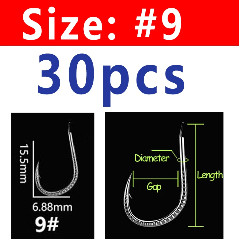 Size 9 30pcs Wifreo 30PCS Silver Color Strong Carp Fishing Hook Barbed Dragon Scale Fish Hook Size 1~ Size 13 Herring Grass Carp Hooks - Цвет: Size 9 30pcs