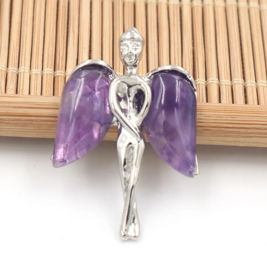 YJXP Классические Красивые с серебряным покрытием Angel натуральный кулон Аметисты
