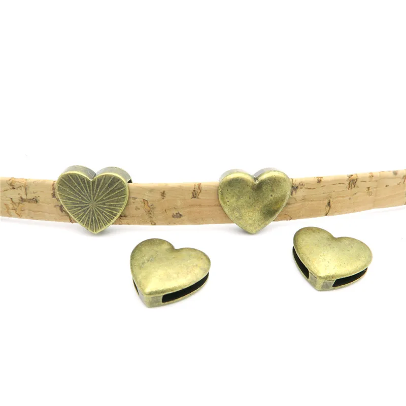 10 шт. для мм плоский кожаный Серебряный слайдер в форме сердца античном стиле