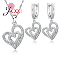 heart in heart 925 sterling silver jewelry set for women crystal earrings and necklace for anniversary engagement party