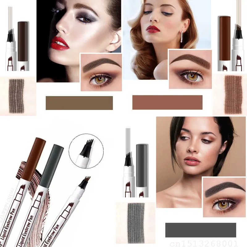 Microblading татуировки жидкости карандаш для бровей Водонепроницаемый длительный 4 вилки кончик тонкой эскиз краска для бровей чернилами макияж инструменты