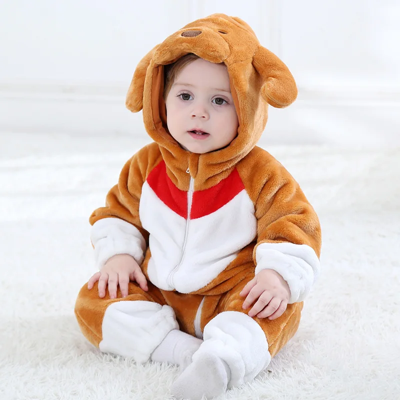 Милый фланелевый Детский комбинезон с большими ушами и собачкой Сезон весна