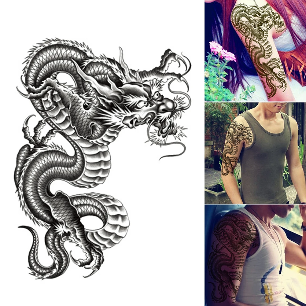 3D Black Dragon Removable Waterproof Temporary Tattoo Arm Leg Body Art Sticker | Красота и здоровье