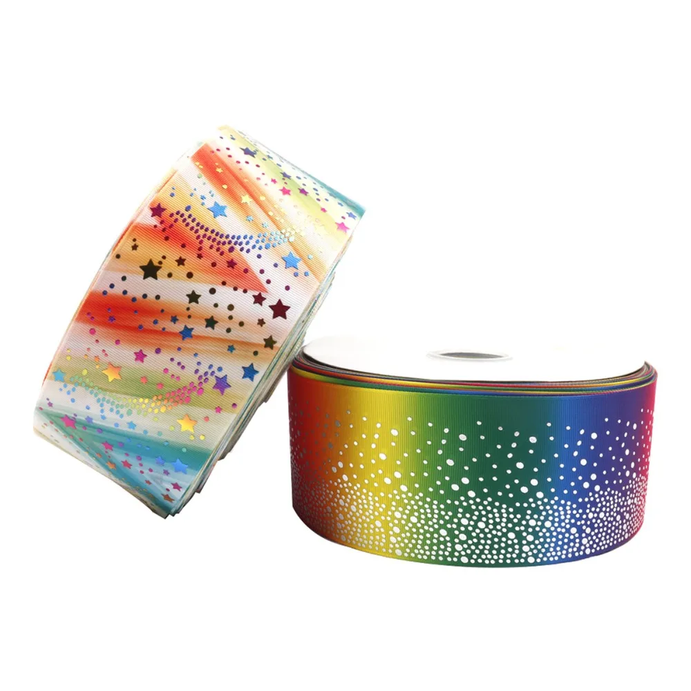 

2Y 3" 75mm Gradient Bronzing Grosgrain Star Ribbon DIY Hairbows Accessories Holiday Decorations Materials Gifts Packing Wrapping