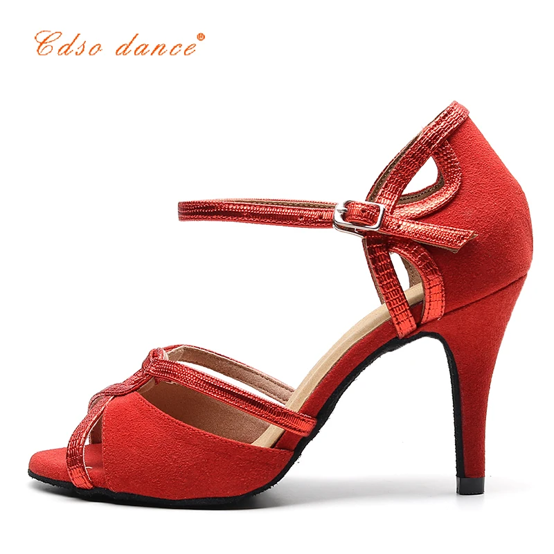 Cdsodance/женские красные замшевые танцевальные туфли женская обувь для сальсы со