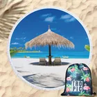 Летнее круглое пляжное полотенце 150 см, гобелен с изображением морской воды, раковины, пальмы, Приморского берега, накидка на бикини, рюкзак, сумка