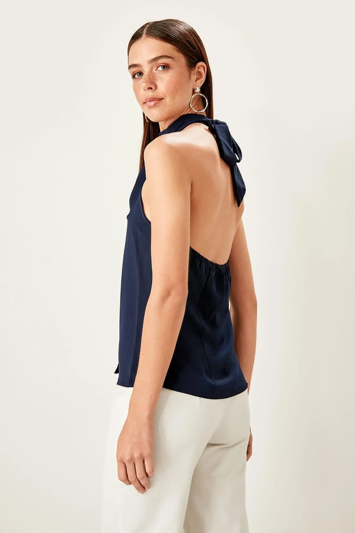 Trendyol темно-синий Bone Button Detail Bluz TWOSS19AP0269 |