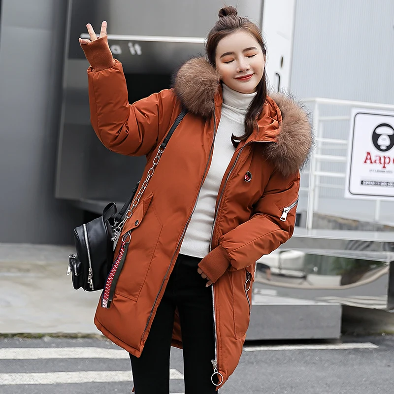 Зимняя куртка для женщин теплое плотное пальто 2018 модное большое меховое с