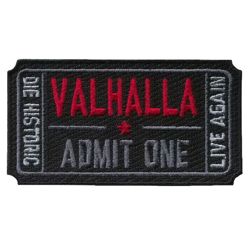 Embroidery-black Нашивка из ПВХ с вышивкой в виде билета, уличная тактическая армейская нашивка с надписью «Vikings Live Again Die» - Цвет: Embroidery-black
