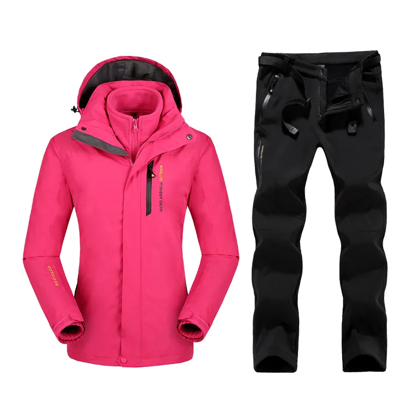 Rose black pants Водонепроницаемая Лыжная куртка размера плюс для катания на горных лыжах, походная куртка, куртка для сноуборда, лыжный костюм для женщин, зимние куртки большого размера - Цвет: Rose black pants
