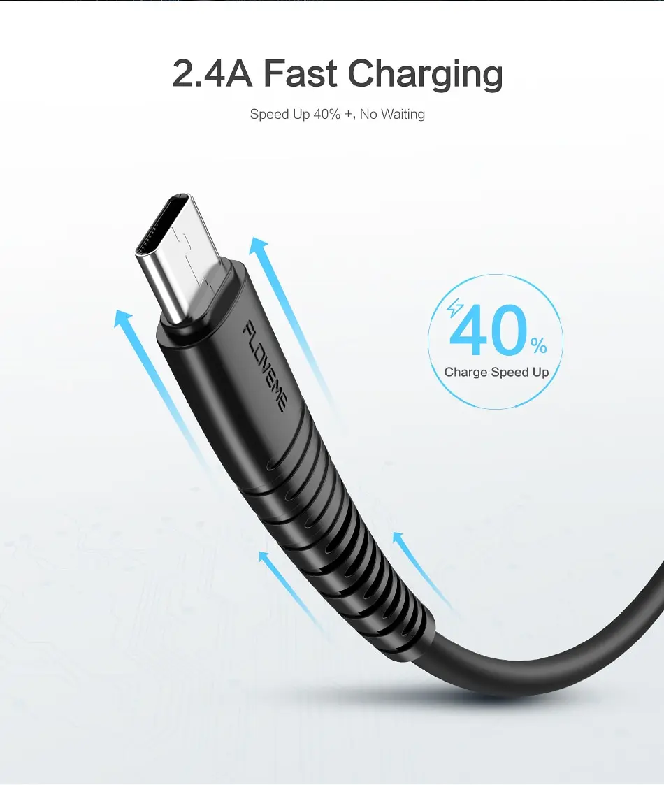 FLOVEME 2.4A usb type C кабель для передачи данных для samsung S8 S9 S10 Plus 0,3 м 1 м телефон высокопрочный кабель для Xiaomi A2 Для huawei P10